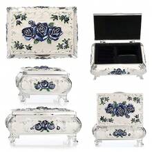 Hipiwe Vintage Metal Jewelry Box Small Treasure Chest Case Trinket Organizer Earrings Necklace Bracelet Storage Box Ring Box Holder Keepsake Box For Women,Small,White - White - 查看 8