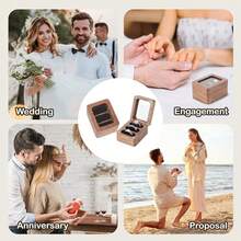 Wooden Ring Box, 3 Slots Wooden Ring Holder Box With Clear Window,Travel Ring Jewelry Storage Daily Organizer,Ring Box Proposal For Engagement Wedding,Black - Black - View 8