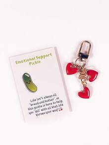 3/1 Set Valentine's Day Theme Keychain Set Creative Gift Idea Three Small Red Heart Keychains + One Sentiment Card Perfect For Holiday Gifting Car Ornament For Your Loved One, Friends, Family, Or Parties - Multicolor - View 2