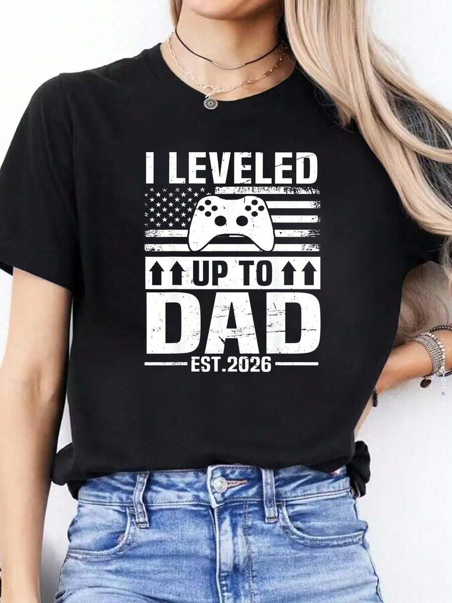100% Cotton Unisex Soon To Be Daddy Est 2026 I Leveled Up To Dad Est 2026 T-Shirt , Perfect For Daily Wear, Hiking, And Travel - Black - View 1