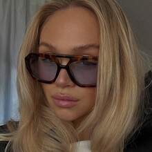 نظارات شمسية نسائية بإطار بولي كربونات متعدد الأوجه ذات جسر مزدوج بطراز رجعي عصري - بني - مشاهدة 10