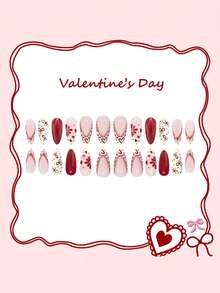 Bộ 24 miếng dán móng tay chủ đề Ngày Valentine: Phong cách sinh viên màu đỏ tía thanh lịch, được trang trí bằng nơ, trái tim, chấm bi và họa tiết cánh hoa dễ thương. Được làm từ chất liệu acrylic, miếng dán móng tay (móng giả acrylic), hình dáng hạnh nhân cỡ trung bình. Lý tưởng cho các buổi hẹn hò, dạ hội, tiệc tùng của các quý cô, và là món quà Ngày Valentine hoàn hảo - dành cho bạn gái để tăng thêm vẻ thanh lịch. Dụng cụ làm móng - Nhiều màu - Xem 5