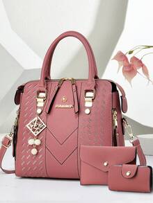 优雅刺绣女士手提包 - 配有可拆卸肩带、拉链封口，湖蓝色/白色/红色/黑色，不易褪色，金色五金配件，日常优雅之选 | 手提包 | 可拆卸肩带包 - 黑色 - 查看 8