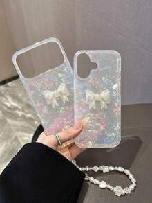 1pc Colorful 17 Pro Max, 13/14/15 Pro Max Hard Case With Bow Decor, Matching Beaded Bracelet, Compatible With IPhone 11/12/13/14/15/16, 12/13/14/15 Pro, 12/13/14, Suitable For Christmas - Clear - View 5