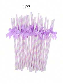 30/50/100 Stück lila gestreifte Papierstrohhalme mit Satinschleifen, geeignet für Babyparty, Geburtstag, Hochzeit, Brautparty, Schmetterlings-Themenparty, Teenager-Übernachtungsparty, Partydekorationen - Violett - Übersicht 14