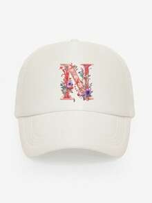 1pc Unisex Butterfly & Flower Letter Print Breathable Mesh Cap, Choose From 26 Letters, Fashionable Lightweight Sun Protection Hat For Spring/Summer Outdoor Daily Use, Suitable As Gift - White - View 10