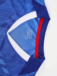Bộ đồ thể thao nam 2 món gồm áo thun và quần short, có thể tùy chỉnh với hình ảnh, logo, tên và thiết kế cá nhân, phù hợp làm đồng phục đội bóng đá trường đại học, mùa xuân/hè. - Màu xanh lam - Xem 4