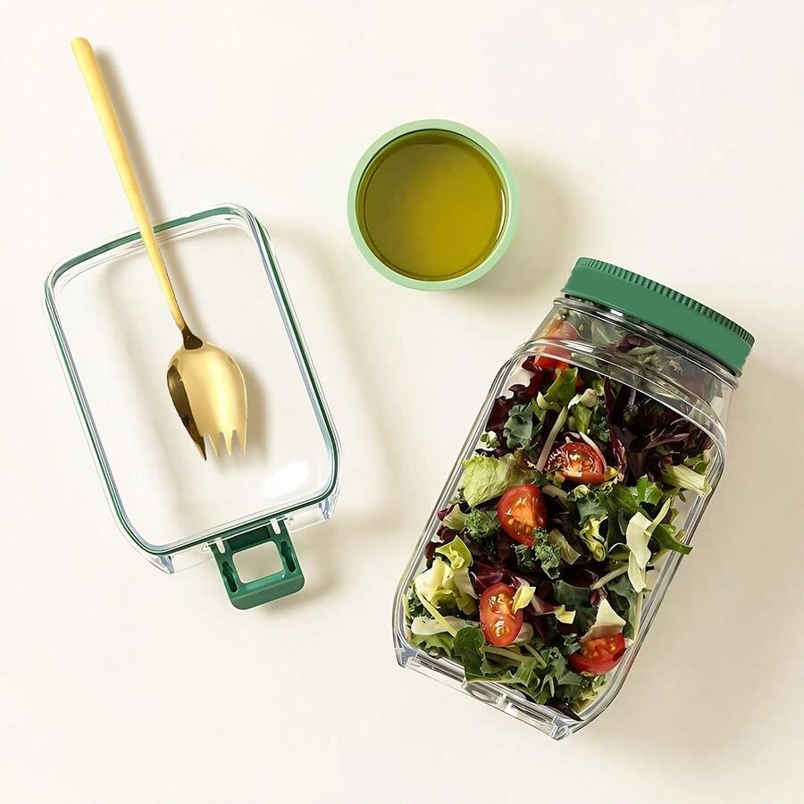 1 hộp đựng salad có miệng mở bên hông và nắp chống rò rỉ - Dùng được trong lò vi sóng, máy rửa chén, tủ lạnh - Bát salad kín có ngăn đựng nước sốt, thiết kế xếp chồng được, thích hợp cho việc chuẩn bị bữa ăn, bữa trưa, bữa tối, văn phòng, du lịch.