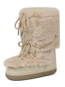 Women's Faux Fur Boots  Fuzzy Fluffy Furry Snow Boots Round Toe With Lace-Up Design Cute Warm Suitable For Christmas Halloween And Winter - 杏色 - 查看 5