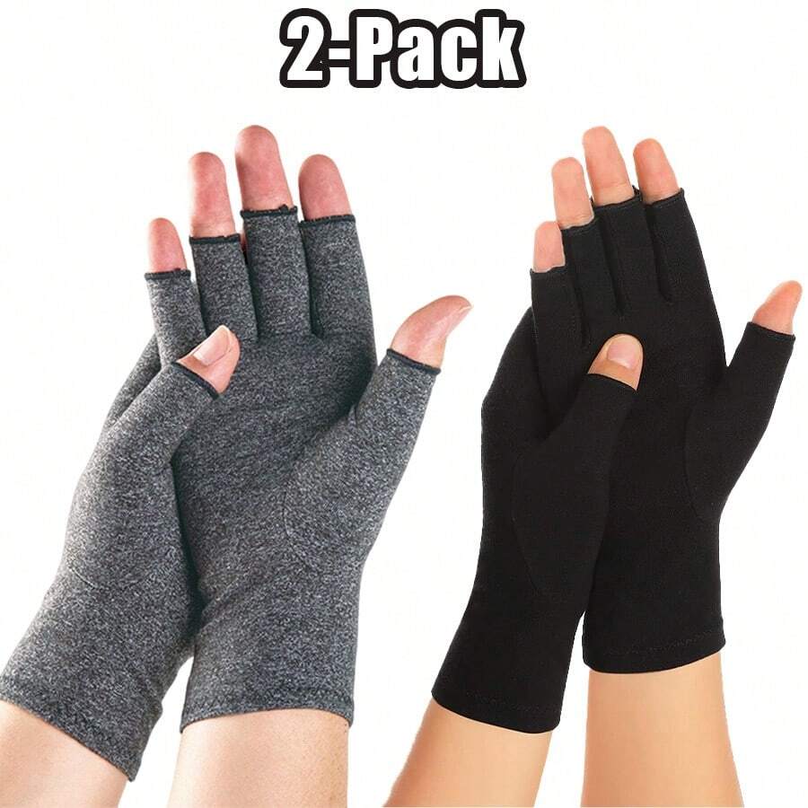2-Pack Arthritis Compression Gloves (Men & Women) | Carpal Tunnel Pain Relief - Fingerless Typing Gloves (Both Hands) - 灰色+黑色 - 查看 1
