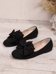 Black Square Toe Slip-On Shoes, Fashionable Bow Decor Loafers For Women, Spring/Autumn New Arrival, Casual Low Vamp Comfortable Shoes, Elegant Moccasins, Simple Style Flat Shoes For Office/Commute - Black - View 7