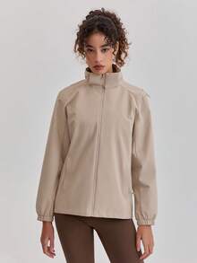 1 件女式多功能纯色户外运动风衣夹克，适合徒步旅行、徒步、春季/秋季