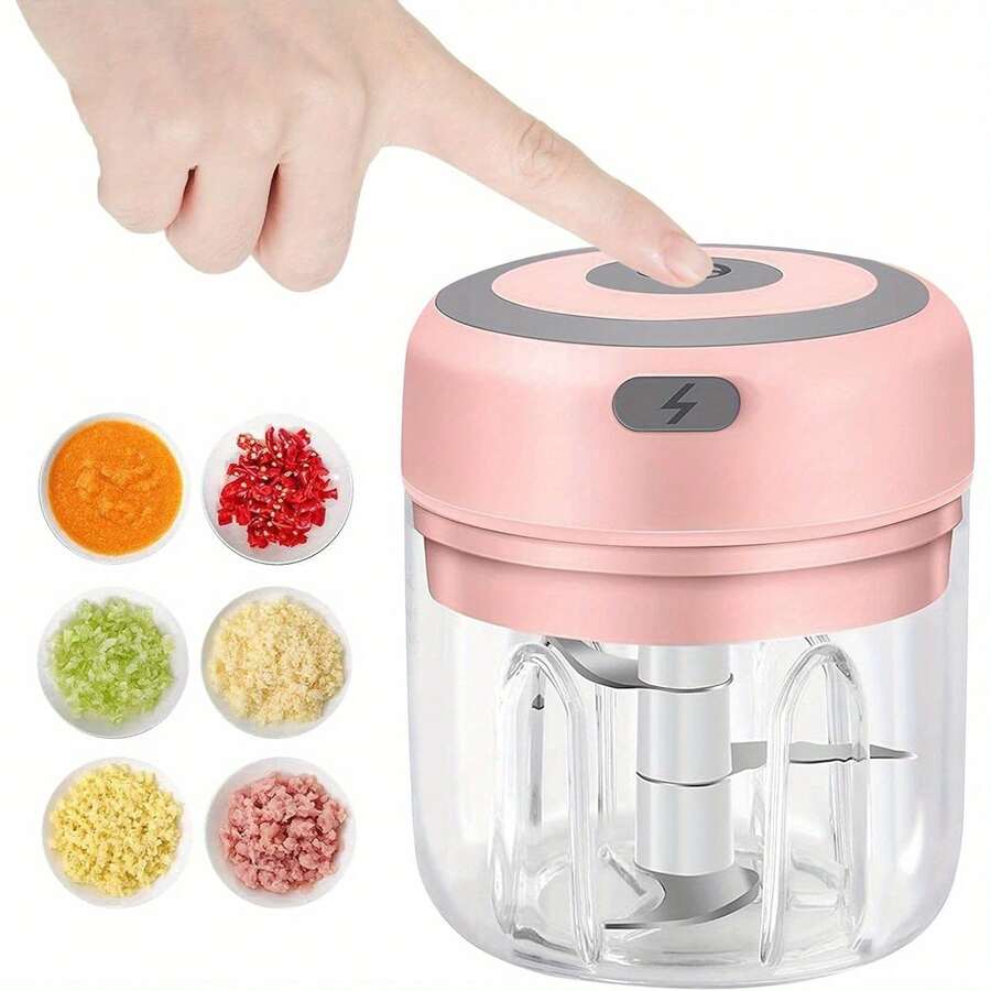 Electric Mini Garlic Chopper,Portable Cordless Food Processor, Vegetable Chopper Blender Onion Mincer,Meat Grinder With USB Charging For Chili,Pepper,Baby Food,Spice, Nuts,Herb(Pink ) - 粉色 - 查看 1