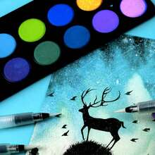 9支/12支装水彩笔套装，包含水彩颜料、固体水彩颜料、绘画工具、线条素描笔、手绘笔，水溶性铅芯，带储水功能的画笔，软头（白色刷毛），返校礼物