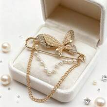 3pcs Vintage Faux Pearl Chain Brooch, Elegant Metal Decoration Pins For Blazer, Sweater, Stylish Street Fashion Accessories - Multicolor - View 6