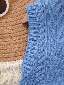 Boys' Collegiate Style Solid Color Cable Knit Sweater Vest - Blue - View 4