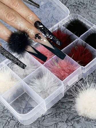 10 Piezas/Caja Pompones esponjosos Joyería de arte de uñas Bola de peluche Bola magnética desmontable Decoración de manicura francesa Kawaii Accesorios