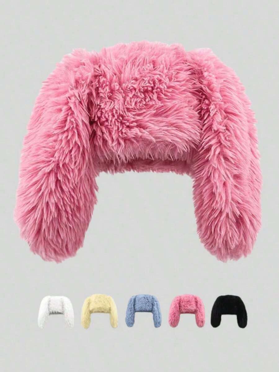 A Women's Solid Color, Cute Long Rabbit Ear Fisherman's Hat, Warm And Versatile, Suitable Outdoor Activities In Autumn And Winter. - Bucket Hat - View 1