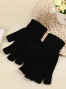 Winter Gloves - Half Finger Gloves Winter Knit Touch Screen Protector Warm Elastic Mittens Fingerless Gloves, Unisex Size, Riding Gloves, Black,Conventional Style