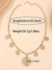 1件18K镀金女士项链，奥斯曼风格硬币形吊坠，时尚女式珠宝项链，宫廷复古风，适合婚礼、派对、传统节日佩戴，可作吊坠，情人节礼物。 - 金色 - 查看 4