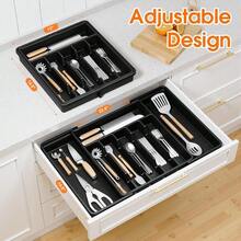 Silverware Organizer,Adjustable & Expandable Utensil Drawer Organizer,  Utensil Holder, Cutlery Tray For Forks, Spoons, Knives In Kitchen, Medium, Black - 黑色 - 查看 5