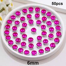 Rivoli Round Shape, 6mm,8mm,10mm,12mm,14mm,16mm,18mm, Glass Multi Colors Fancy Ellipse Shiny Handmade Sliver Metal Claw Base, Sewing Crystal Hand Sewn Rhinestone Decoration Beads Flat Back With Holes Gems DIY Accessories Sew On Stones Strass For Decorating Clothes, Dress, Bags, Shoes, Brooches, Earrings, Handicrafts - Rose Red - View 28