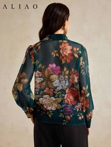 Aliao 高端印花长袖薄纱衬衫，度假风，女士秋季服装，纽扣衬衫，Fowy 夏季上衣 - 彩色 - 查看 6