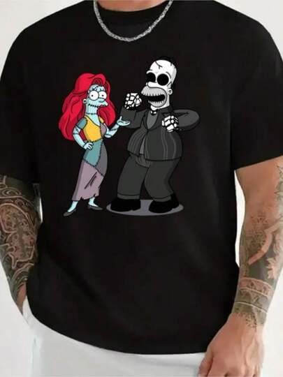 Simpson Men's Casual Short-sleeved T-shirt, Zombie Homer and Maggie Print Patterns, Comfortable Style Short-sleeved T-shirt