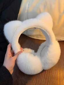 1个冬季耳罩 可爱保暖猫耳耳罩 毛绒自行车防风耳罩 可折叠耳罩