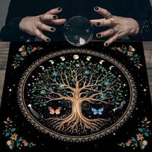 1pc Enchanting Tree Of Life Tarot Tablecloth With Tarot Bag - Vibrant Polyester Altar Mat With Celestial & Floral Design For Tarot Reading, Witchcraft & Astrology, Tarot Tablecloth Boho Playmat Cloth Home Decor - White - View 7