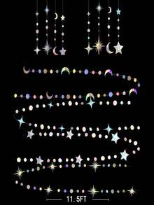 Rainbow Stars Moon Circle Dot Rosette Party Decor Kit Hanging Crescent And Sparkling Stars Ribbon Banner, Suitable For Children First Birthday Ramadan Eid Mubarak Baby Shower Wedding Decor - Multicolor - View 2