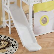 Wooden Bunk Bed With Ladder And Railing, With Curtain, Slide, Fall Protection And Railing, MDF+Pine, White, 90x200cm - 白色 - 查看 5