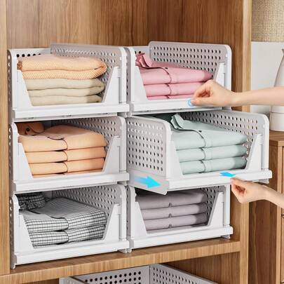 Foldable Storage Rack, Wardrobe Organizer Shelf, Layered Drawer Divider, Stackable Closet Storage Basket