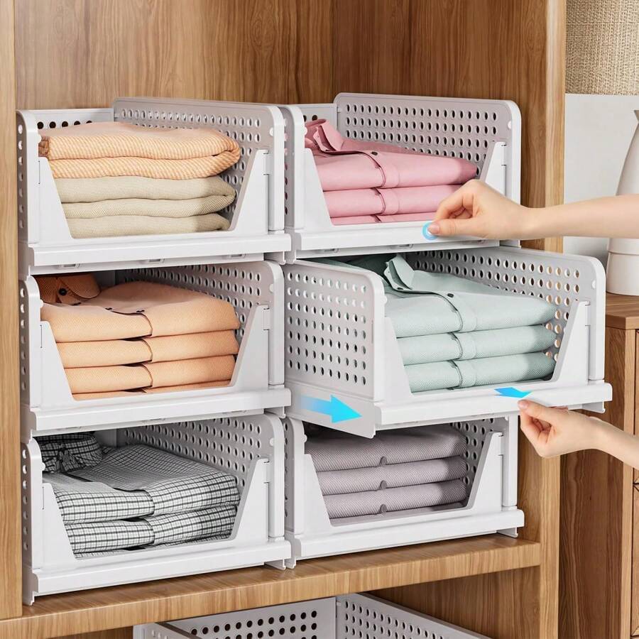 Estantería de almacenamiento plegable, organizador de armario, divisor de cajón apilable, cesta de almacenamiento de armario apilable - Multicolor - Ver 1