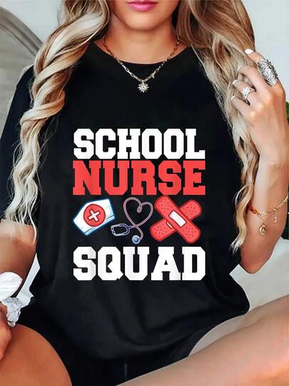 100% Cotton School Nurse Crew Student Nursing Healthcare Practitioner T-Shirt Round Neck Short Sleeve T-Shirt Women's Men Graphic Tee Round Neck Short Sleeve T-Shirt Women's Men's Graphic Tee