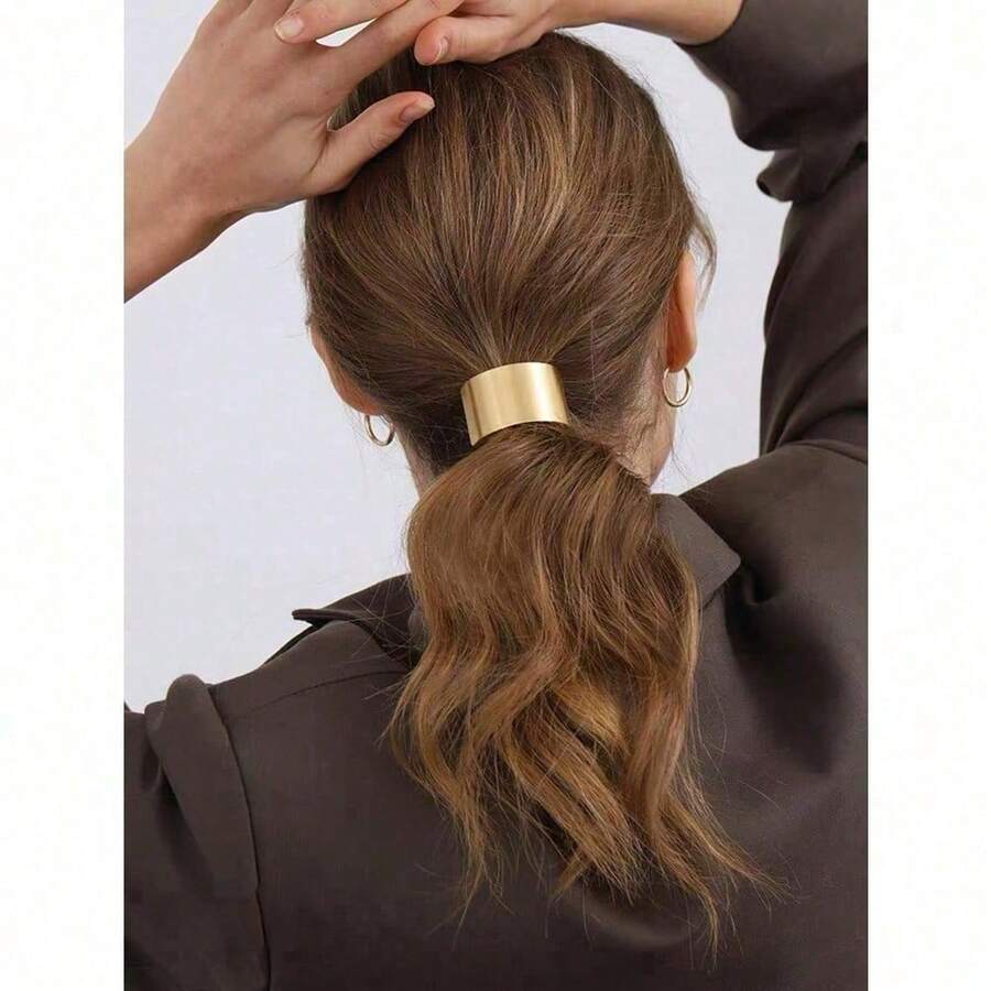 1pc Metal Buckle Hair Tie Ponytail Holder, Elegant And Simple Casual,Gold Hair Head Piece Ponytail Holders Hair Elastics Hair Rubber Bands Scrunchies Hair Rope Elastic Hair Tie, Hair Bobbles - 金色 - 查看 1