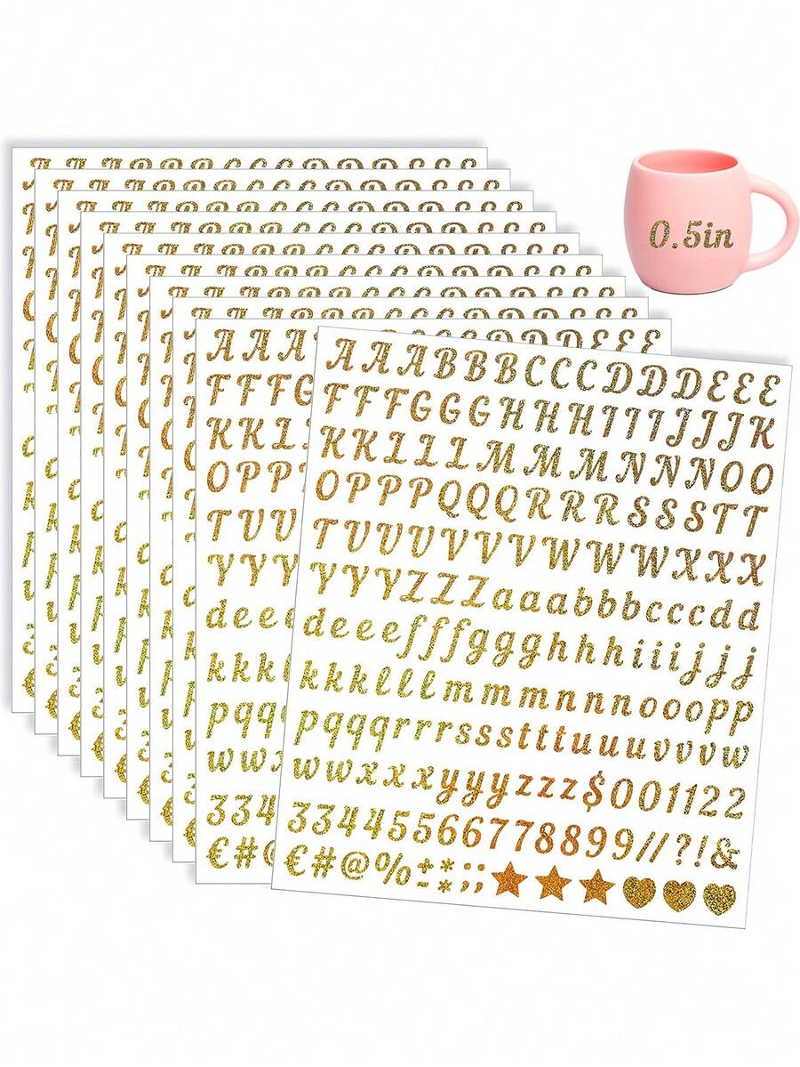 800pcs - 4 Sheets Vinyl Letter Stickers, 0.5 Inch Vinyl Self-Adhesive Number Letter Stickers, Mailbox Number Labels, DIY Crafts Art Making, Stickers Suitable For Signs, Notebooks, Scrapbooks, Crafts, Water Bottles, Mailboxes And Other DIY Projects - Multicolor - View 1