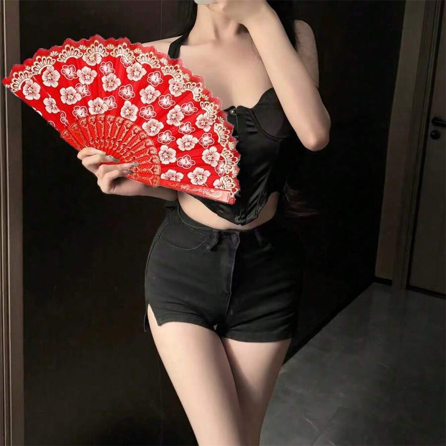 Vintage Cherry Blossom Folding Fan - Perfect For Performances, And Hanfu Photography, Valentine's Day Costume - Multicolor - View 1