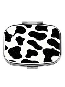 2-Compartment Leopard Print & Black White Pattern Polypropylene Pill Box, Portable Square Vitamin Case, Decorative Medication Storage Gift Box Suitable For Wallet And Travel