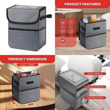 Simple Deluxe Bote de basura para coche con tapa y bolsillos de almacenamiento, cubeta de basura multiusos con correas ajustables, organizador plegable y portátil, 2 galones, gris(1 paquete Gris) - Multicolor - Ver 1