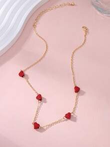 Collar de aleación metálica con corazón rojo esmaltado y rhinestones, estilo punk europeo, adecuado para uso diario de mujeres, joyería de San Valentín, viajes, vacaciones, relaciones públicas, regalo de pareja - Rojo - Ver 8