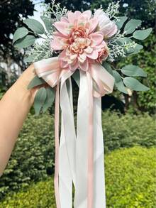 Wedding Car Rearview Mirror Decor Flowers, Wedding Car Door Handle Bowknot Decor Bouquet