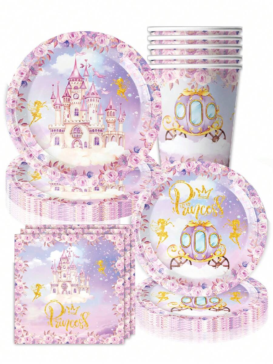 10pcs Purple Castle Theme Party Disposable Paper Plates Party Tableware Holiday Celebration Birthday Party Banquet Tea Party Wedding Exquisite Craftsmanship Fashion Match Picnic Camping Birthday Dinner Plates Purple Fantasy Castle Dinner Plates - Multicolor - View 1