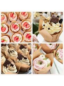 60pcsTulip Paper Cupcake Non-Stick Baking Tray For Cupcake Liners. Suitable For Baking Paper Cups, Parties, Christmas, Cakes, Muffins. Used For Holding Candies, Desserts And Fruits.