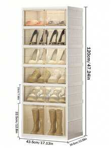 6layers Foldable Shoe Rack Organization Rack, Wardrobe Plastic Shoe Rack, Foldable Shoe Storage Box, Transparent Shoe Box With Door, Easy To Assemble Shoe Cabinet. - White - View 12