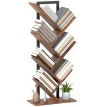 HOMCOM 7-Tier Narrow Tree-Shaped Shelf For Office, Rustic Brown - Khaki - View 8