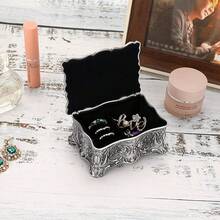 Hipiwe Vintage Jewelry Box, Small Enameled Trinket Box Organizer Rectangular Treasure Chest Box Jewelry Decorative Box Keepsake Gift Box Case For Women,3.7x 2.7x 2 Inch,Small,MetallicGrey - MetallicGrey - View 3