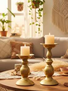 1 Peça/1 Conjunto de Suportes de Vela Romanos de Metal Fosco, Suportes de Vela Estilo Vintage, Para Decorações de Mesa de Centro em Casa, Centros de Decoração de Restaurante, Decorações de Quarto, Decorações Domésticas, Decorações de Vela de Casamento, Decorações de Mesa de Jantar - Dourado - Visão 4