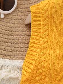 Boys' Collegiate Style Solid Color Cable Knit Sweater Vest - Orange - View 4