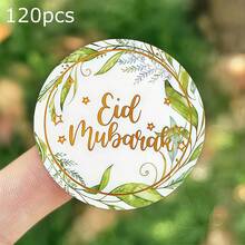 60pcs/120pcs Eid Mubarak Hot Stamping Stickers Gold Green Leaf Gift Packaging Stickers Decoration Party Supplies - Multicolor - View 14
